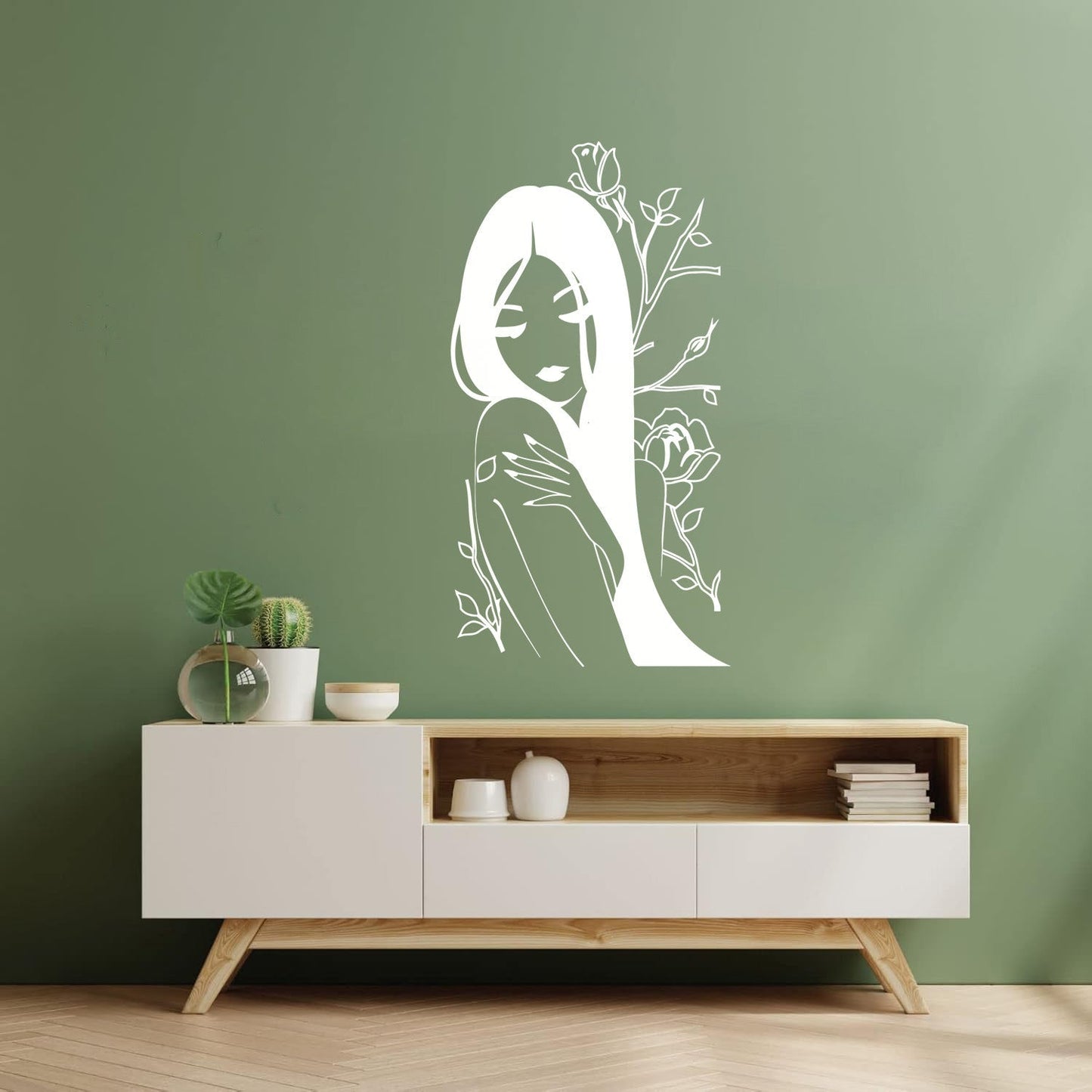 Vinyl Wall Stickers Flower Rose Beautiful Japanese Girl Spa Art Decoration