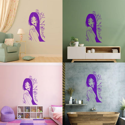 Vinyl Wall Stickers Flower Rose Beautiful Japanese Girl Spa Art Decoration