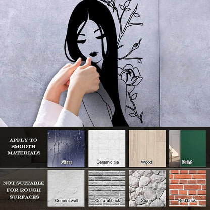Vinyl Wall Stickers Flower Rose Beautiful Japanese Girl Spa Art Decoration