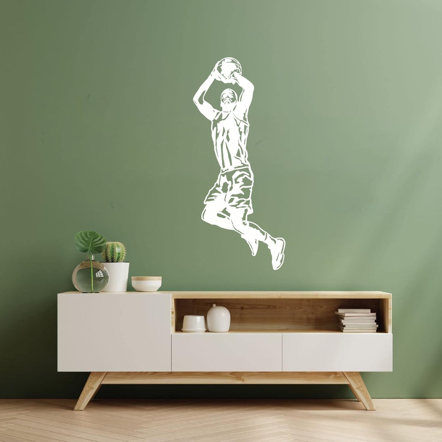 Lettering Decals Jumping Basketball Player Game Ball Sport Boy Room Store Decoration