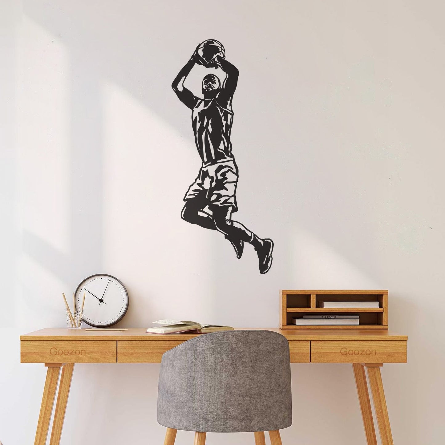 Lettering Decals Jumping Basketball Player Game Ball Sport Boy Room Store Decoration