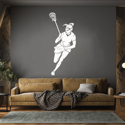 Wall Vinyl Sticker Decor Lacrosse Girl Player Stick Sports Game Ball Easy Installation
