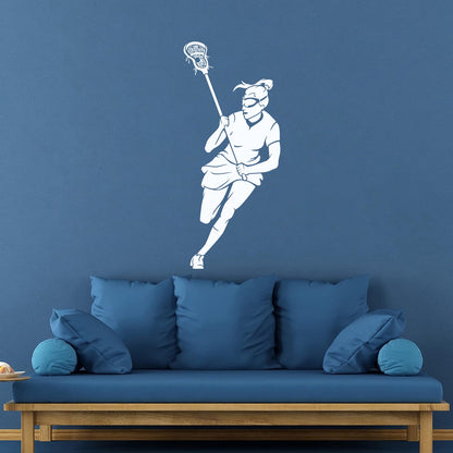Wall Vinyl Sticker Decor Lacrosse Girl Player Stick Sports Game Ball Easy Installation