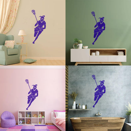 Wall Vinyl Sticker Decor Lacrosse Girl Player Stick Sports Game Ball Easy Installation