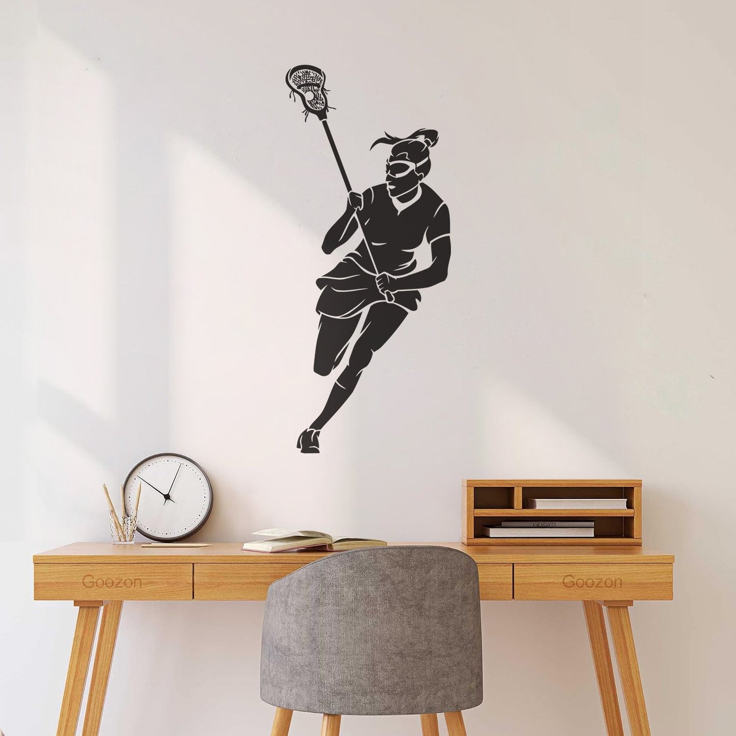 Wall Vinyl Sticker Decor Lacrosse Girl Player Stick Sports Game Ball Easy Installation
