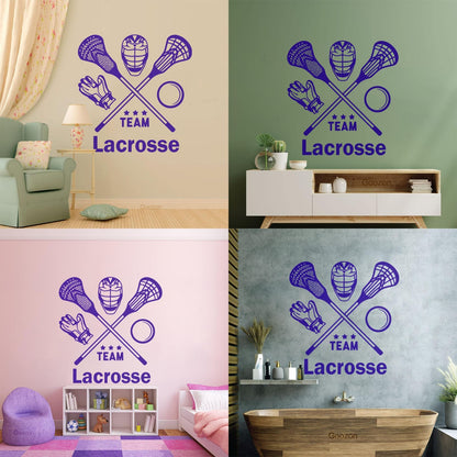 Lettering Stickers Lacrosse Player Team Game Ball Stick Sport Wall Beautification