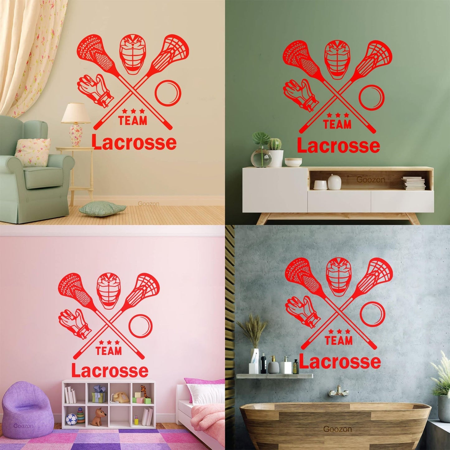 Lettering Stickers Lacrosse Player Team Game Ball Stick Sport Wall Beautification