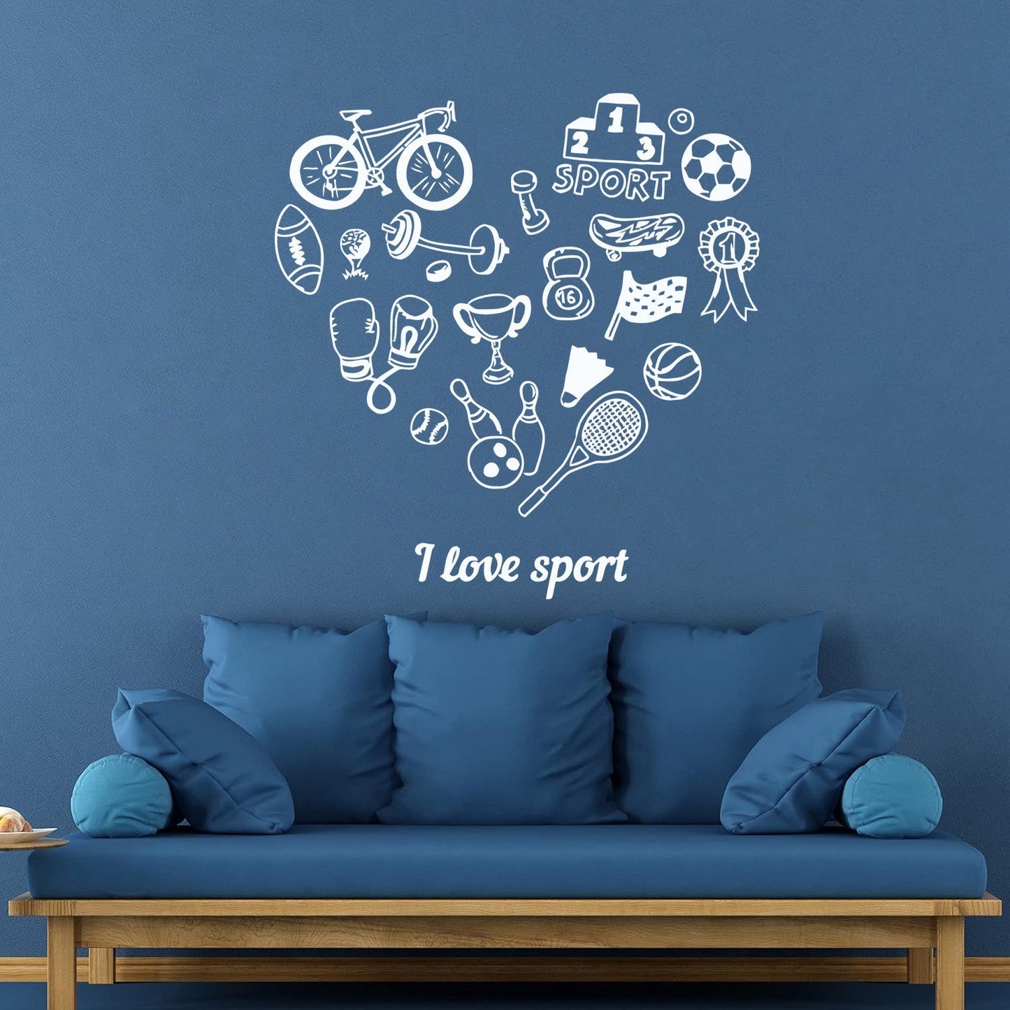 Wall Vinyl Sticker Decor Letter I Love Sport Bowling Tennis Bicycle Do Not Damage The Wall Surface