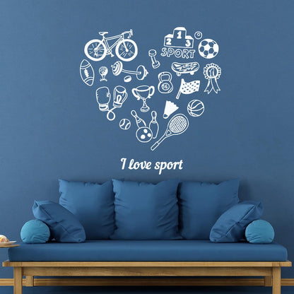 Wall Vinyl Sticker Decor Letter I Love Sport Bowling Tennis Bicycle Do Not Damage The Wall Surface