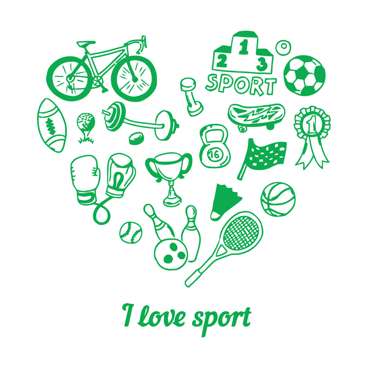 Wall Vinyl Sticker Decor Letter I Love Sport Bowling Tennis Bicycle Do Not Damage The Wall Surface