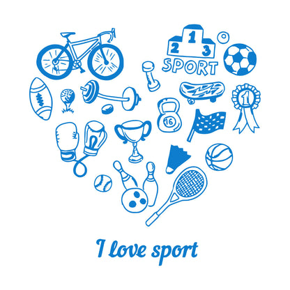 Wall Vinyl Sticker Decor Letter I Love Sport Bowling Tennis Bicycle Do Not Damage The Wall Surface