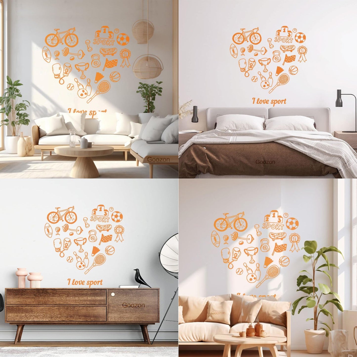 Wall Vinyl Sticker Decor Letter I Love Sport Bowling Tennis Bicycle Do Not Damage The Wall Surface