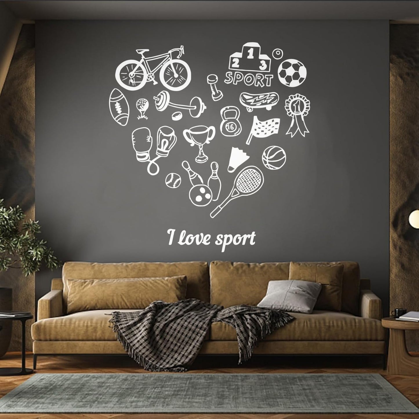 Wall Vinyl Sticker Decor Letter I Love Sport Bowling Tennis Bicycle Do Not Damage The Wall Surface