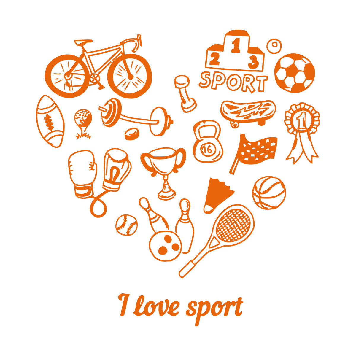 Wall Vinyl Sticker Decor Letter I Love Sport Bowling Tennis Bicycle Do Not Damage The Wall Surface