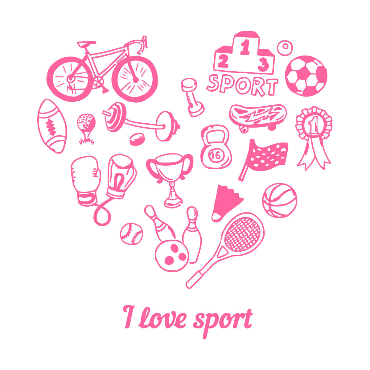 Wall Vinyl Sticker Decor Letter I Love Sport Bowling Tennis Bicycle Do Not Damage The Wall Surface