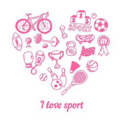 Wall Vinyl Sticker Decor Letter I Love Sport Bowling Tennis Bicycle Do Not Damage The Wall Surface