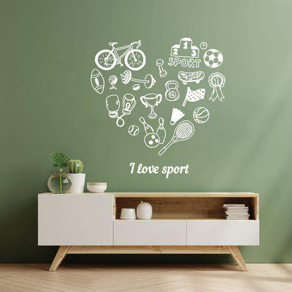 Wall Vinyl Sticker Decor Letter I Love Sport Bowling Tennis Bicycle Do Not Damage The Wall Surface