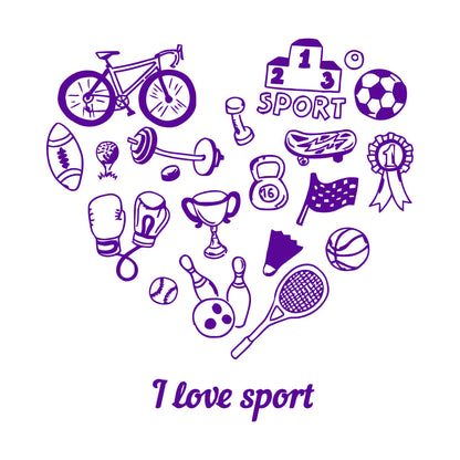 Wall Vinyl Sticker Decor Letter I Love Sport Bowling Tennis Bicycle Do Not Damage The Wall Surface