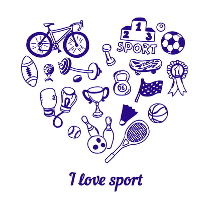 Wall Vinyl Sticker Decor Letter I Love Sport Bowling Tennis Bicycle Do Not Damage The Wall Surface