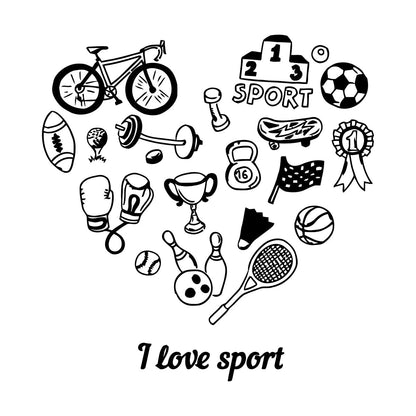 Wall Vinyl Sticker Decor Letter I Love Sport Bowling Tennis Bicycle Do Not Damage The Wall Surface