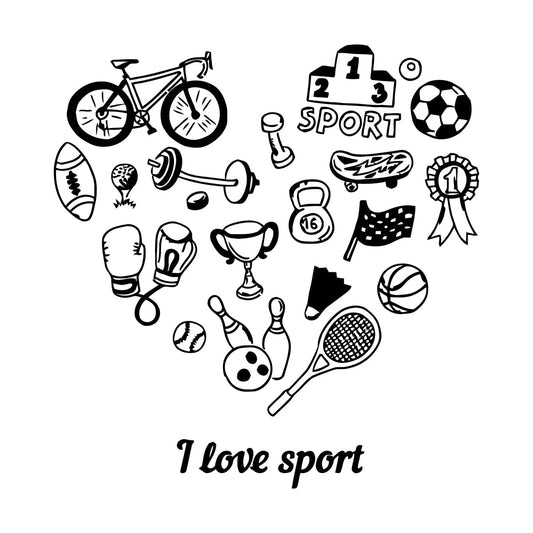 Wall Vinyl Sticker Decor Letter I Love Sport Bowling Tennis Bicycle Do Not Damage The Wall Surface
