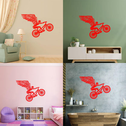 Wall Stickers Paster Paper Motorcycle Bike Flying Biker With Wings Waterproof