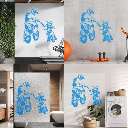 Wall Vinyl Sticker Decor Motorcycle Family Father And Son Biker Bike Sport It Won'T Fall Off