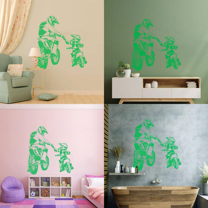 Wall Vinyl Sticker Decor Motorcycle Family Father And Son Biker Bike Sport It Won'T Fall Off