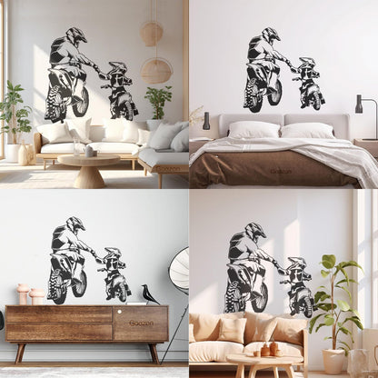 Wall Vinyl Sticker Decor Motorcycle Family Father And Son Biker Bike Sport It Won'T Fall Off