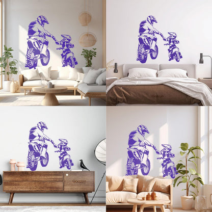 Wall Vinyl Sticker Decor Motorcycle Family Father And Son Biker Bike Sport It Won'T Fall Off