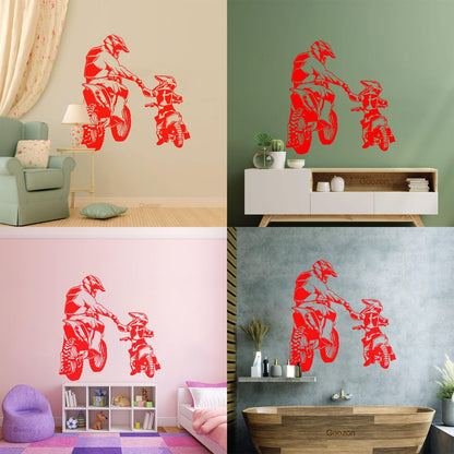 Wall Vinyl Sticker Decor Motorcycle Family Father And Son Biker Bike Sport It Won'T Fall Off