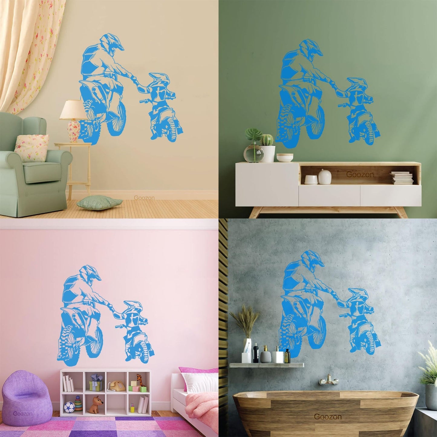 Wall Vinyl Sticker Decor Motorcycle Family Father And Son Biker Bike Sport It Won'T Fall Off