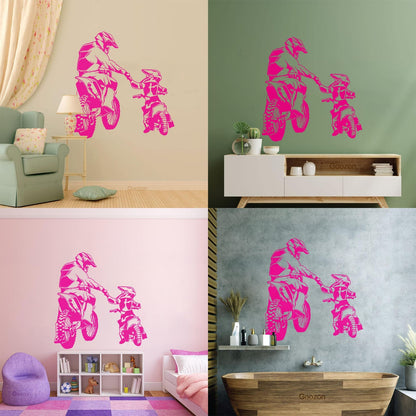 Wall Vinyl Sticker Decor Motorcycle Family Father And Son Biker Bike Sport It Won'T Fall Off