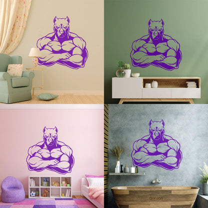 Wall Decals Muscled Dog Animal Pets Gymnastics Fitnesscenter Store Decoration