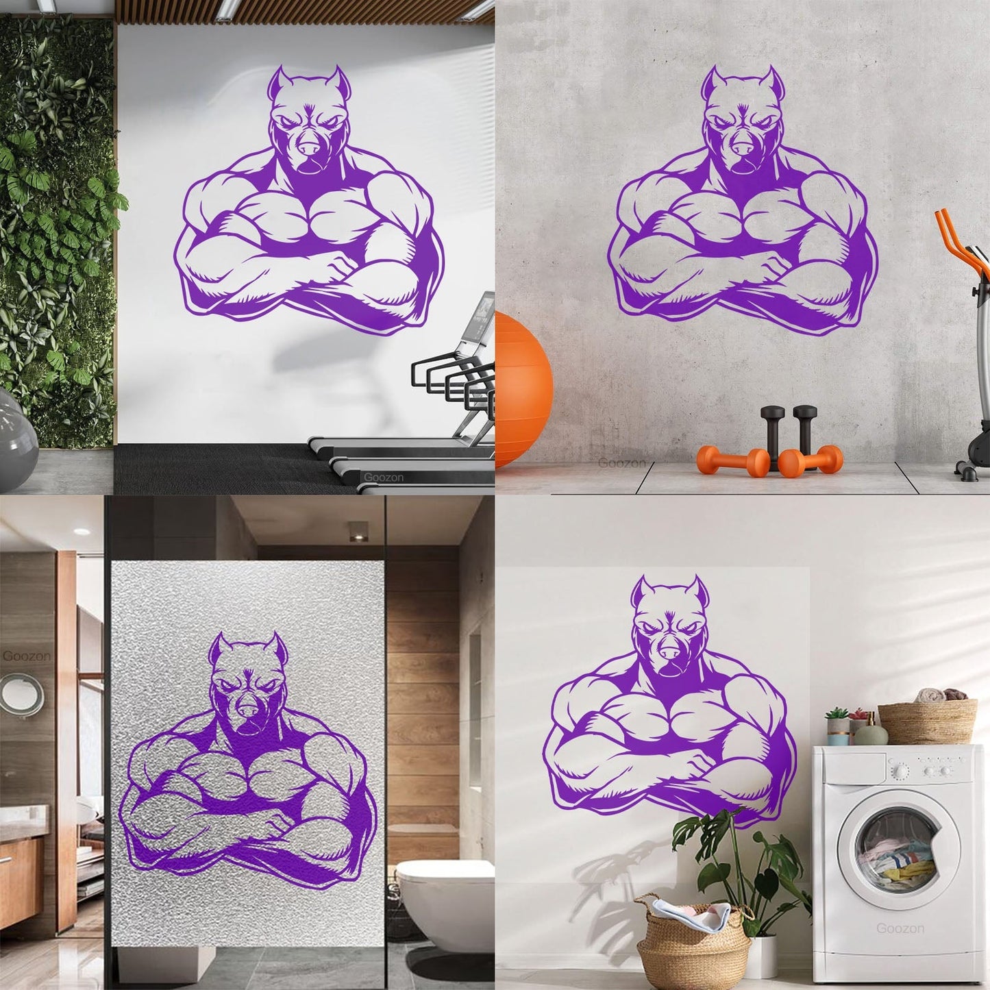 Wall Decals Muscled Dog Animal Pets Gymnastics Fitnesscenter Store Decoration