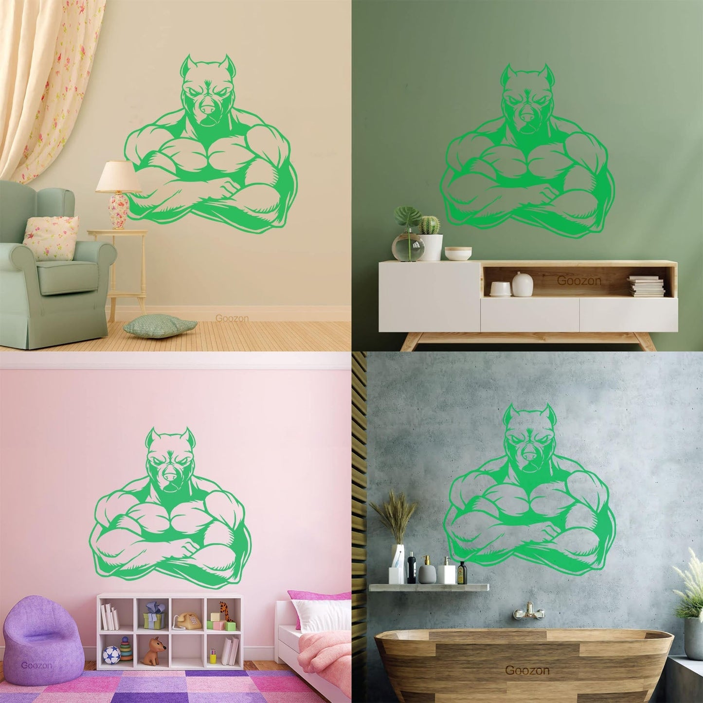 Wall Decals Muscled Dog Animal Pets Gymnastics Fitnesscenter Store Decoration