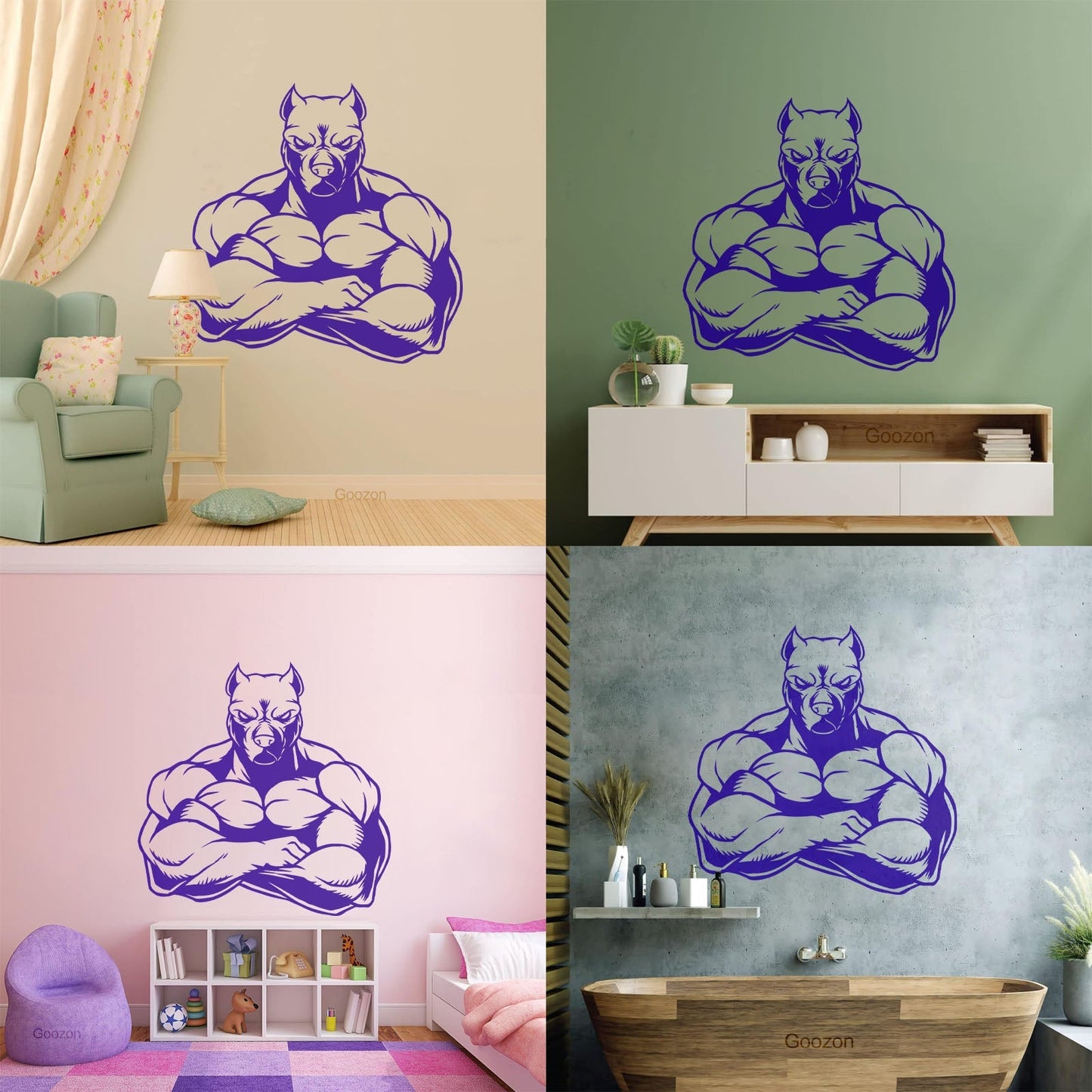 Wall Decals Muscled Dog Animal Pets Gymnastics Fitnesscenter Store Decoration