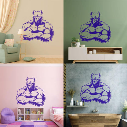 Wall Decals Muscled Dog Animal Pets Gymnastics Fitnesscenter Store Decoration