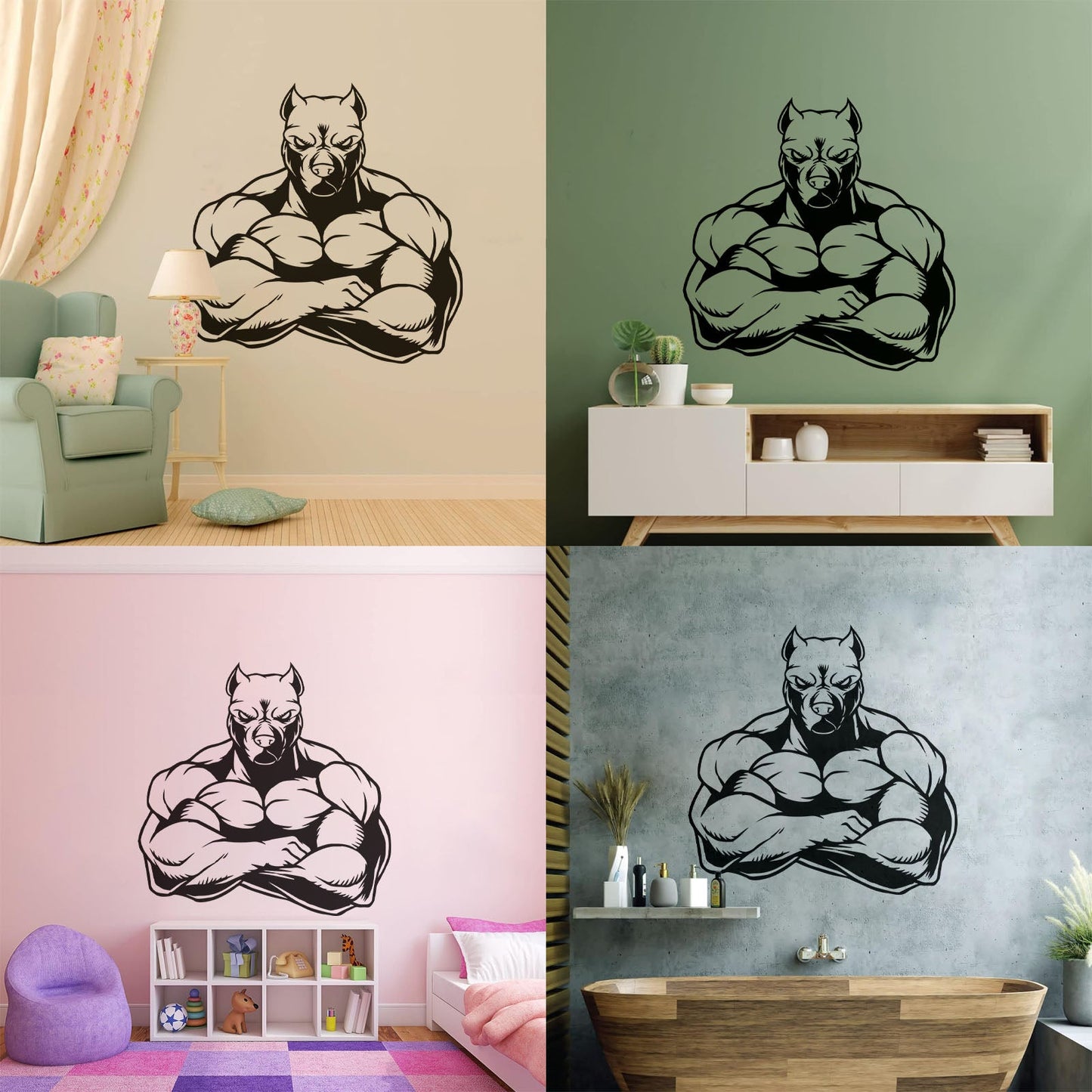 Wall Decals Muscled Dog Animal Pets Gymnastics Fitnesscenter Store Decoration