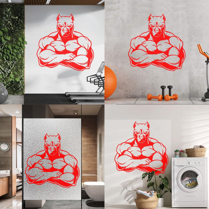 Wall Decals Muscled Dog Animal Pets Gymnastics Fitnesscenter Store Decoration