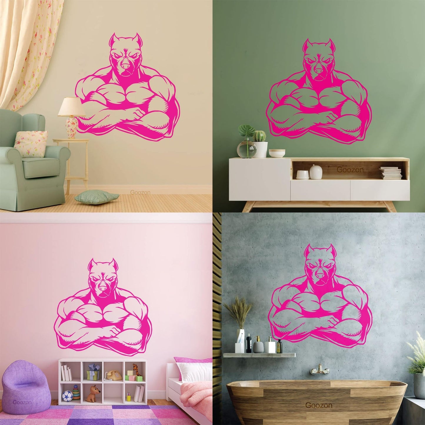 Wall Decals Muscled Dog Animal Pets Gymnastics Fitnesscenter Store Decoration