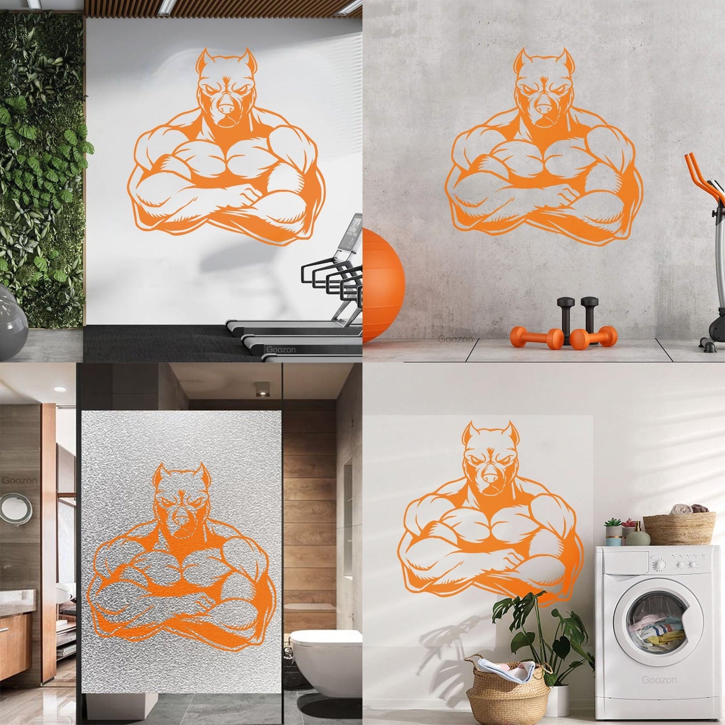 Wall Decals Muscled Dog Animal Pets Gymnastics Fitnesscenter Store Decoration