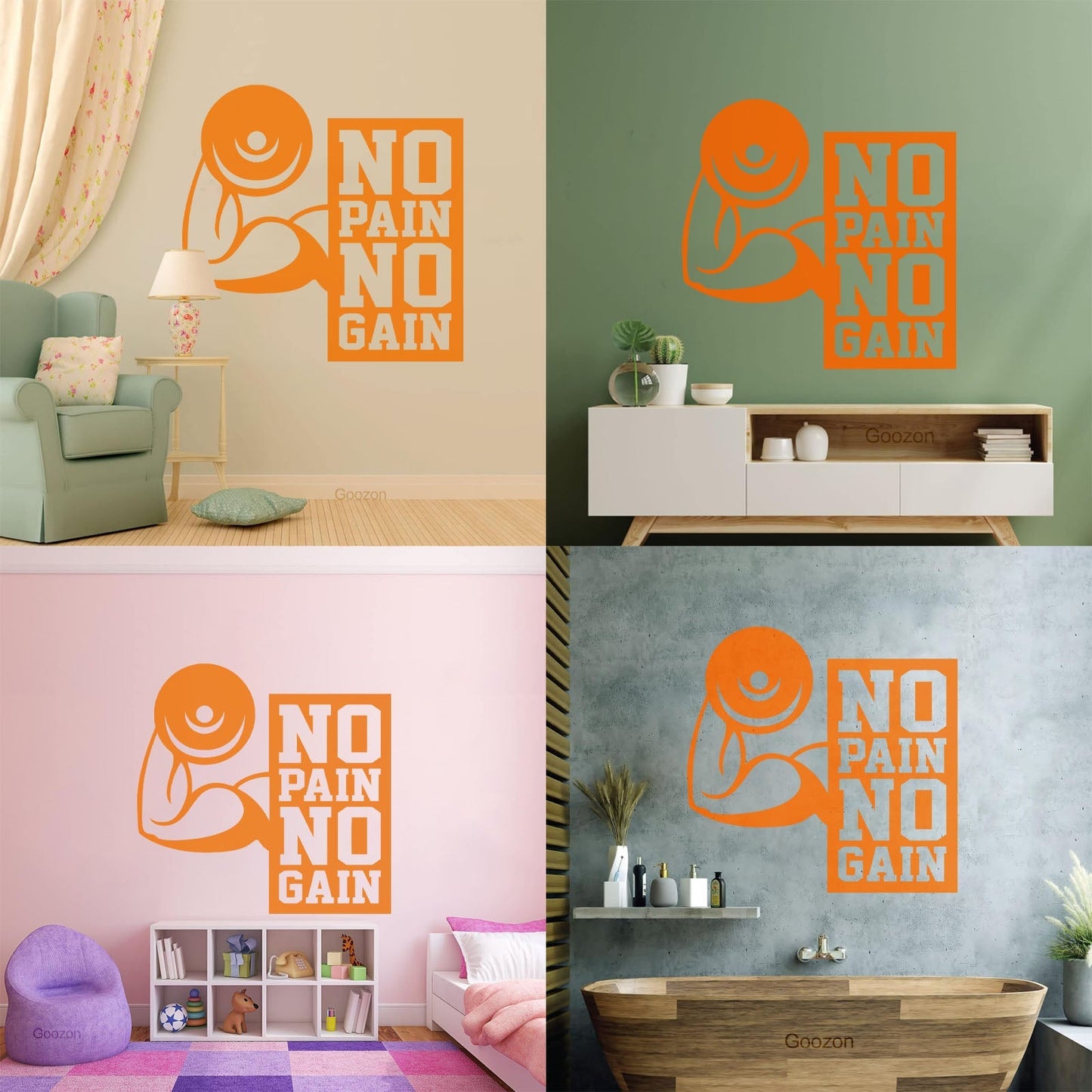 Wall Stickers No Pain No Gain Fitnesscenter Muscled Gymnastics Sport Do Not Damage The Wall Surface