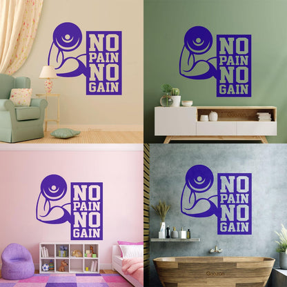 Wall Stickers No Pain No Gain Fitnesscenter Muscled Gymnastics Sport Do Not Damage The Wall Surface