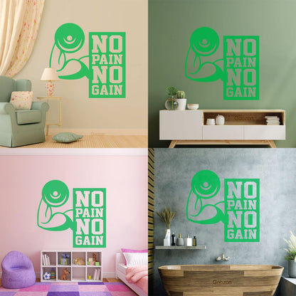 Wall Stickers No Pain No Gain Fitnesscenter Muscled Gymnastics Sport Do Not Damage The Wall Surface
