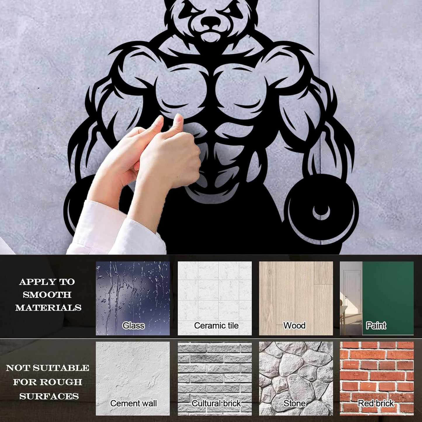 Wall Vinyl Sticker Decor Panda Muscles Gymnastics Fitnesscenter Sports Glass Stickers