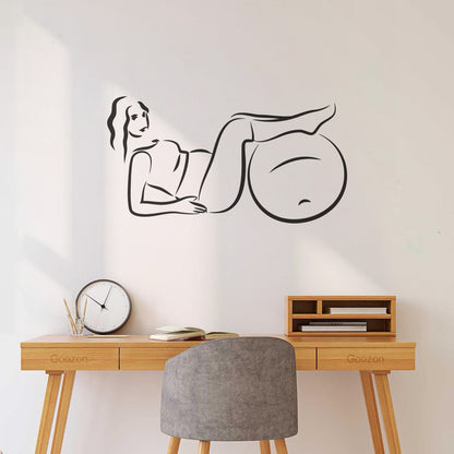 Wall Vinyl Sticker Decor Pregnant Woman Exercise With Fitball Sport Multiple Size Options