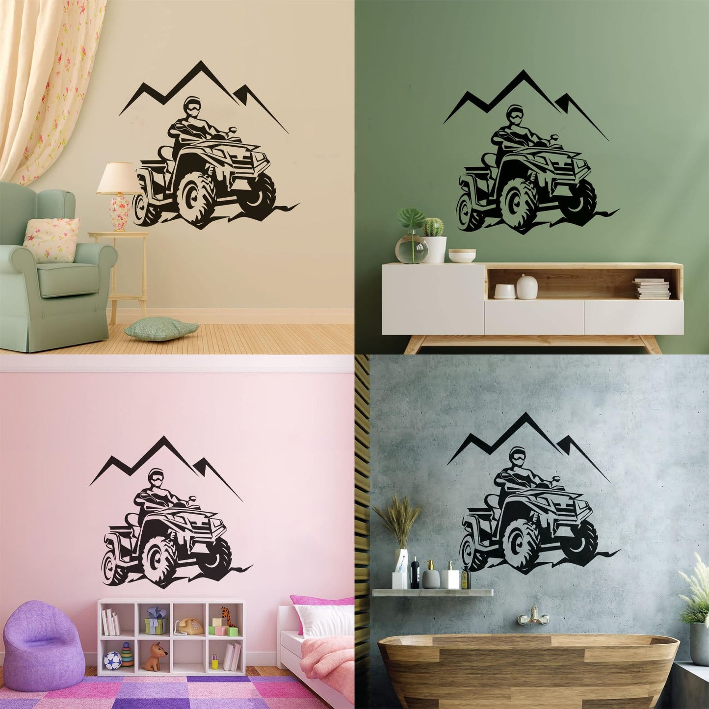 Racing Rider Atv Quad Mountain Trips Extreme Sports Lettering Stickers Window Decals