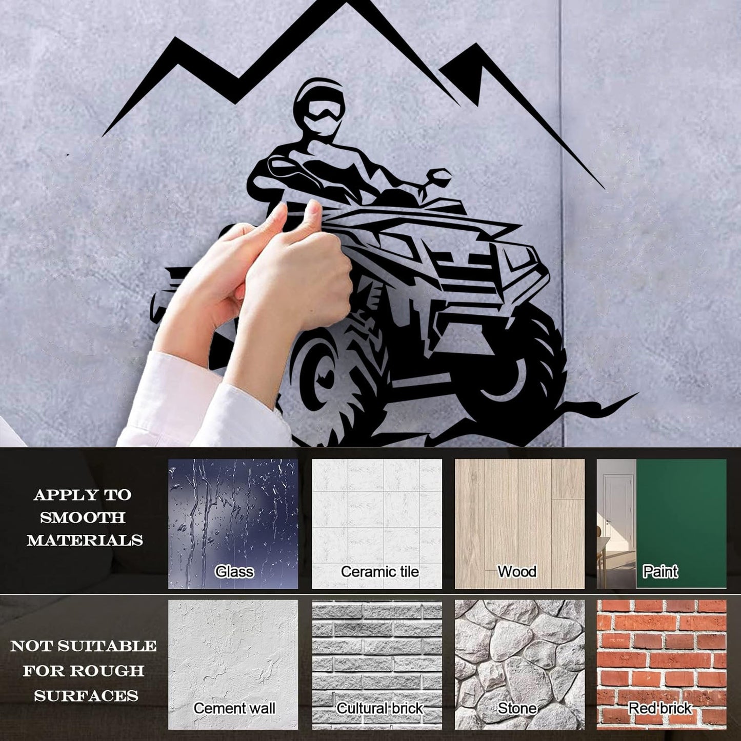 Racing Rider Atv Quad Mountain Trips Extreme Sports Lettering Stickers Window Decals