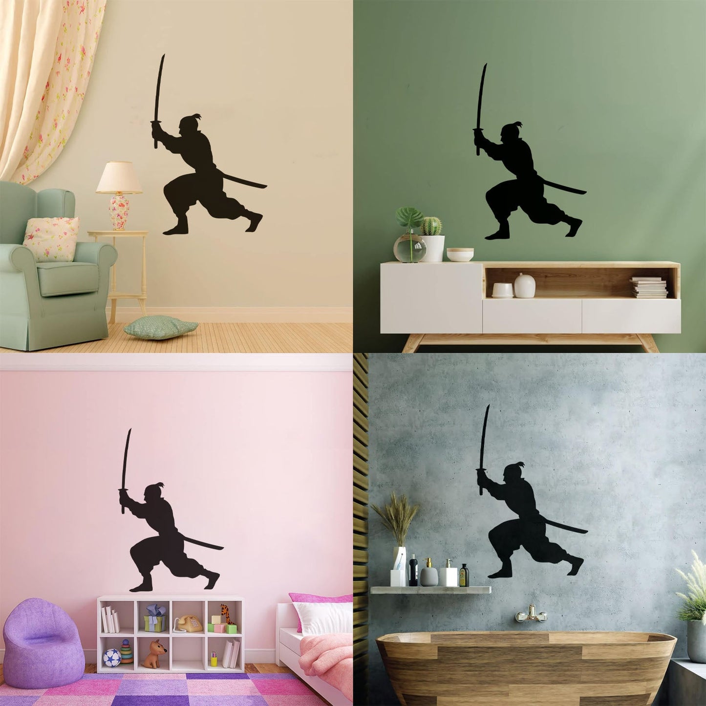 Samurai Asian Style Man Martial Arts Boy Room Wall Stickers Paster Paper Removable Without Leaving Glue